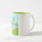 レトロゲイピンクフラミンゴプールパーティー ツートーンマグカップ (正面右)