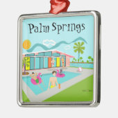 レトロゲイピンクフラミンゴプールパーティー メタルオーナメント (左)