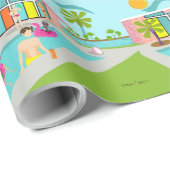 レトロゲイピンクフラミンゴプールパーティー ラッピングペーパー (ロールコーナー)