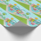 レトロゲイピンクフラミンゴプールパーティー ラッピングペーパー (角)