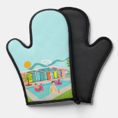 レトロゲイピンクフラミンゴプールパーティー 鍋つかみ (正面/裏面)