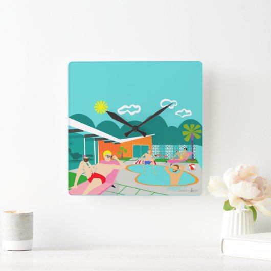 レトロゲイプールパーティーアクリル壁時計 スクエア壁時計 (ホーム)