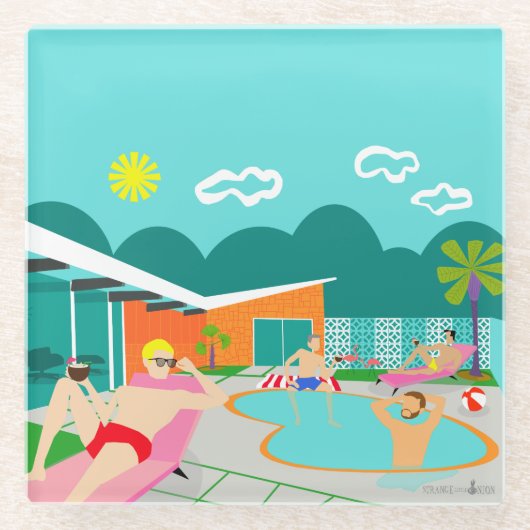 レトロゲイプールパーティーグラスコースター ガラスコースター (正面)
