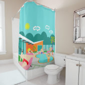 レトロゲイプールパーティーシャワーカーテン シャワーカーテン (インサイチュ)