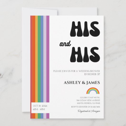 レトロゲイ結婚のカップルが彼と彼のLGBTQをシャワー 招待状 (正面)