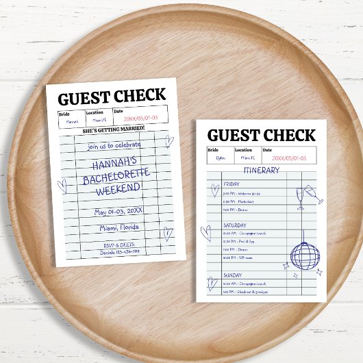 レトロゲストチェック手書きバチェロレッテ週末 招待状