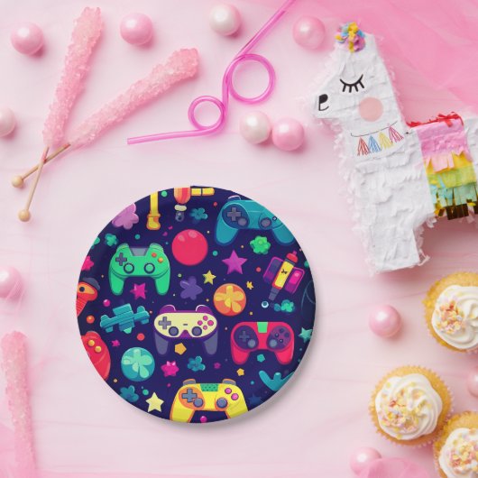 レトロゲーマーアーケードバースデーパーティー ペーパープレート (パーティー)