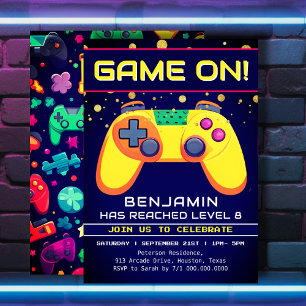 レトロゲーマーアーケード誕生日パーティー招待状 招待状