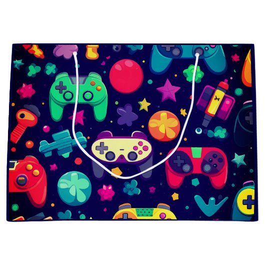 レトロゲーマーアーケード誕生日 ラージペーパーバッグ (正面)