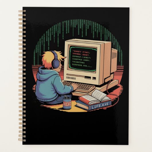 レトロゲーマーキッドヴィンテージコンピュータピクセルアート プランナー手帳 (正面)