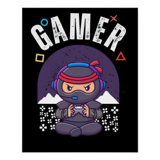 レトロゲーマーコントローラビデオゲーム ポスター (正面)