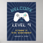 レトロゲーマーテーマ子供の誕生日パーティーウェルカムサイン ポスター (正面)