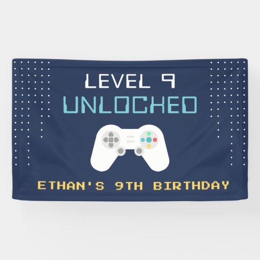レトロゲーマーテーマ子供の誕生日パーティー 横断幕 (横)