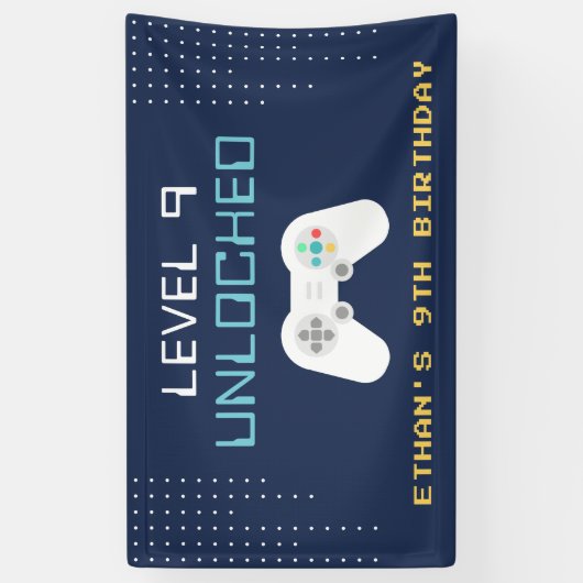 レトロゲーマーテーマ子供の誕生日パーティー 横断幕 (縦)