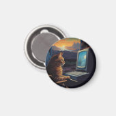 レトロゲーマーネコ | 8ビットピクセルアートゲーム マグネット (正面/裏面)