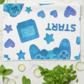 レトロゲーマーパターンキッチンタオル – 青 キッチンタオル (折り畳み)