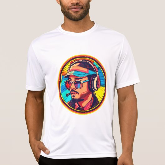 レトロゲーマーヘッドセットネオンビベス Tシャツ (正面)