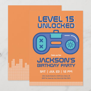 レトロゲーマーボーイビデオゲームプレーヤー誕生日 招待状