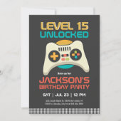 レトロゲーマーボーイレベル解除ビデオゲーム誕生日 招待状 (正面)
