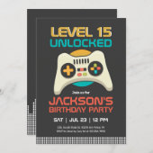 レトロゲーマーボーイレベル解除ビデオゲーム誕生日 招待状 (正面/裏面)