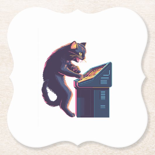 レトロゲーマー猫 - ノスタルジックなゲーマー猫 ペーパーコースター (正面)