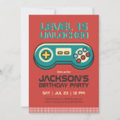 レトロゲーミングビデオゲームプレーヤーゲーマーボーイ誕生日 招待状 (正面)