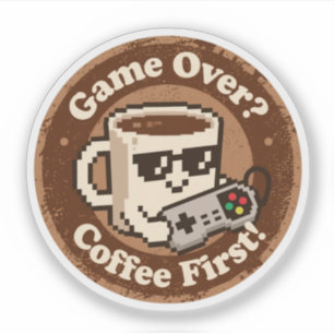 レトロゲームのユーモア「コーヒーファースト!」「ゲームオーバー?」 シール