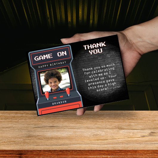 レトロゲームの写真レンガ壁 サンキューカード