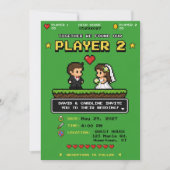 レトロゲームの明るい緑色の楽しい結婚式 招待状 (正面)