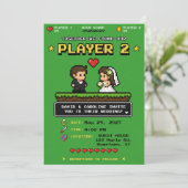 レトロゲームの明るい緑色の楽しい結婚式 招待状 (スタンド正面)