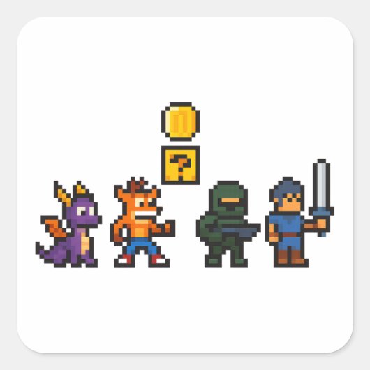 レトロゲームキャラクター スクエアシール (正面)