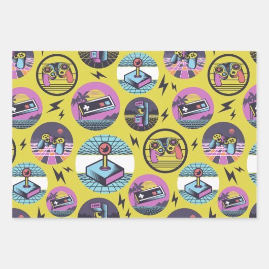 レトロゲームギークゲーマー80s ラッピングペーパーシート (正面)