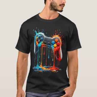 レトロゲームコントローラーカラースプラッシュ Tシャツ