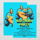 レトロゲームコントローラー誕生日パーティー招待状 招待状 (正面/裏面)