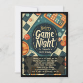 レトロゲームナイトソーシャルまたはバースデーパーティー 招待状 (正面)