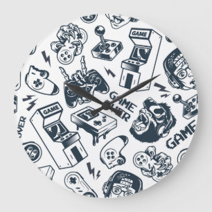 レトロゲームヴィンテージパターン。 ラージ壁時計