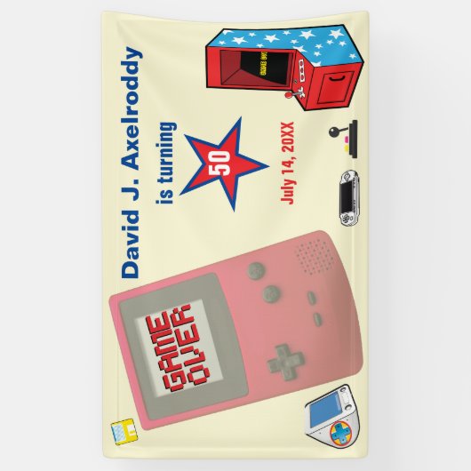 レトロゲーム大好き！ 🎮 50歳の誕生日おめでとう！ 横断幕 (縦)