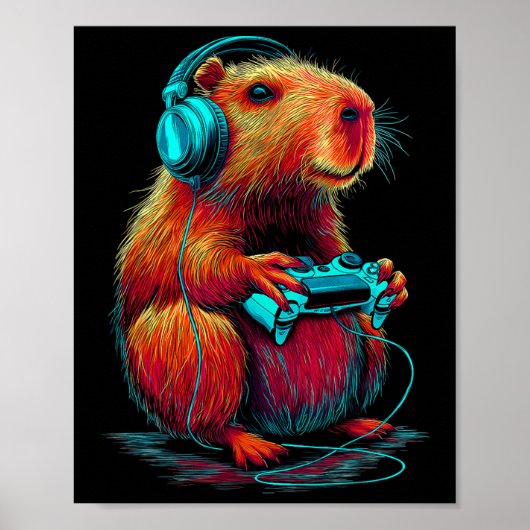 レトロゲーム好きなカピラの動物アニメ ポスター (正面)