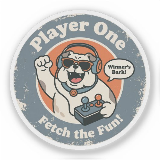 レトロゲーム犬 "Winner's Bark!" ビンテージグラフィック シール (正面)