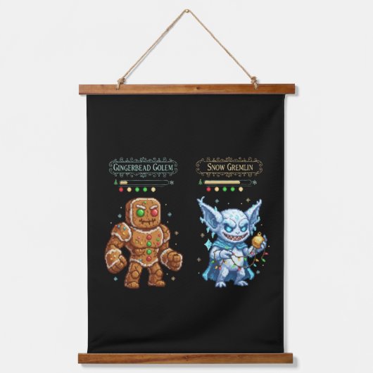 レトロゲーム クリスマス | ピクセルアート ジンジャーブレッド 吊り下げ型タペストリー (正面)