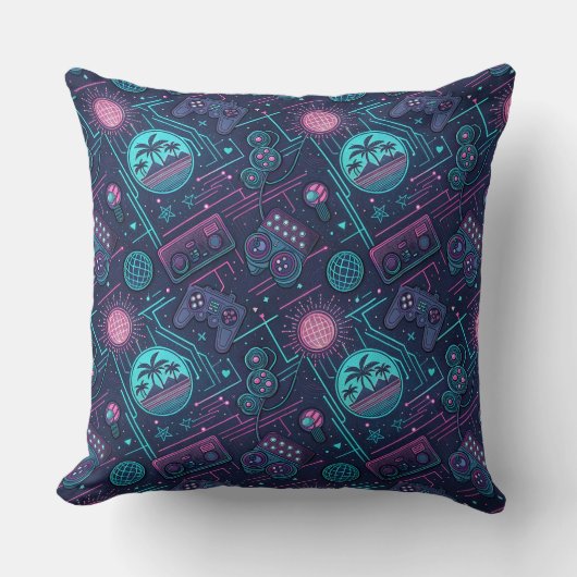 レトロゲーム，ネオンゲーマーデコール，ゲーミングルーム クッション (正面)