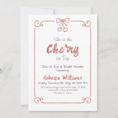 レトロコケットさくらんぼオントップボウブライダルシャワー 招待状 (正面)
