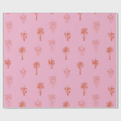 レトロコケットサボテンとパームの木とピンクの弓 ラッピングペーパー (フラット)