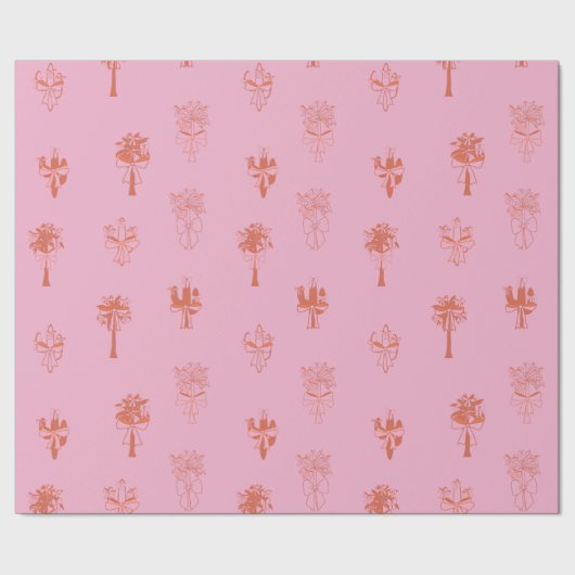 レトロコケットサボテンとパームの木とピンクの弓 ラッピングペーパー (シーム)