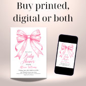 レトロコケットピンクボウベビーシャワー 招待状