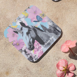 レトロコケットピンク&ブルーユニコーンコラージュ コースター