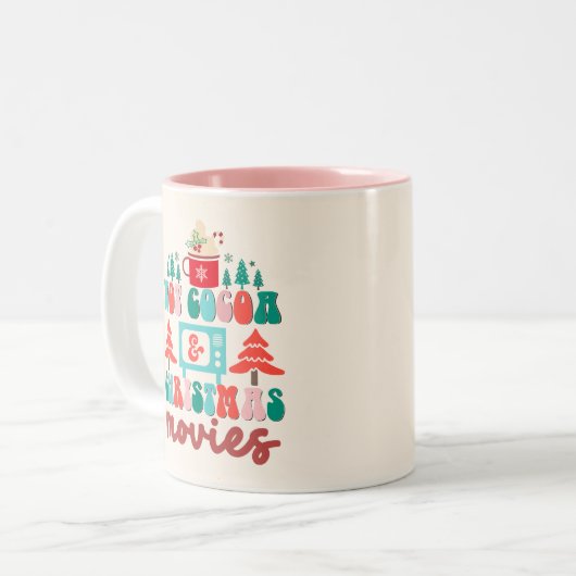 レトロココアとクリスマス映画の休日 ツートーンマグカップ (正面左)