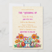 レトロコテージコア花とカタツムリ結婚の 招待状 (正面)