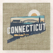 レトロコネチカット風光明媚なシルエット ガラスコースター (正面)