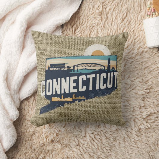 レトロコネチカット風光明媚なシルエット クッション (ブランケット)